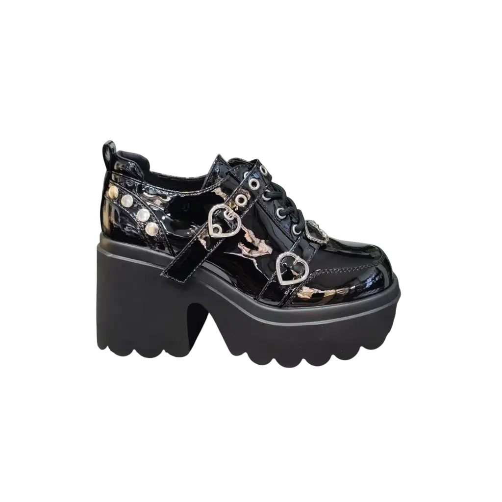 Zapato De Cueca Negro-charol Para Mujer Con Taco 7293