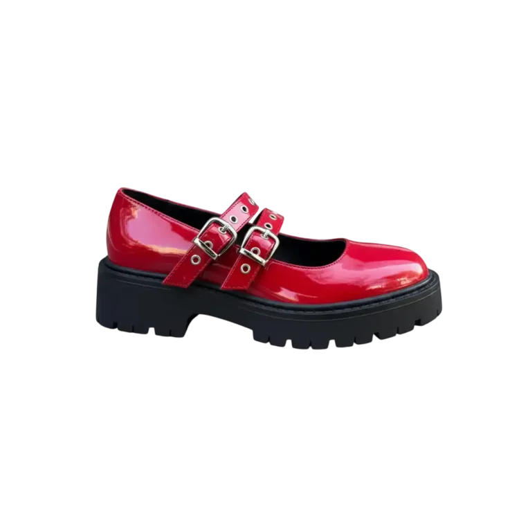 Zapato Mocasin Mary Jane Rojo Brillante